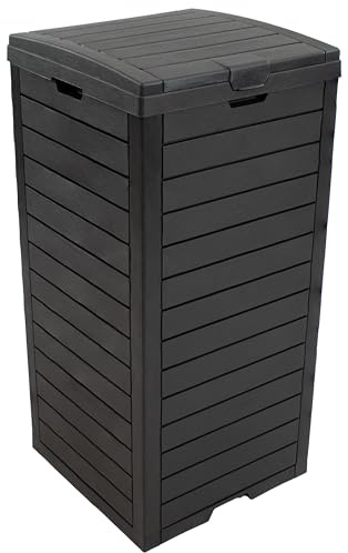 Sunnydaze 39-Gallon Patio Trash Can with Lid - Outdoor Garbage Can with Built-in Drip Tray - Weather-Resistant Resin - Black