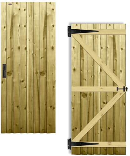 Flat Top Wooden Garden Gate 6x2.5ft - Feather Edge Semi-Braced Treated Timber Door + Suffolk Latch Hinge Pack, H:6ft x W:2.5ft Ideal for Outdoor Pathway Home Access (High: 180cm x Wide: 75cm)