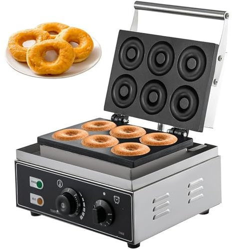 HYYKEJI 6 Hole Commercial Donut Maker, Electric Stainless Steel Donut Maker, 50-300℃ Double-Sided Heating, with Non Stick Surface, Easy to Clean, for Bakery, Dessert Shop, Restaurant Snack
