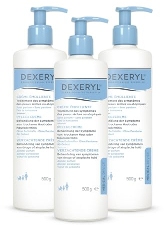 Dexeryl® Pflegecreme bei trockener Haut und Neurodermitis, 3 x 500 g | Spendet Feuchtigkeit, regeneriert Hautbarriere, hilft Ekzemläsionen bei atopischer Haut vorzubeugen, parfümfrei, parabenfrei