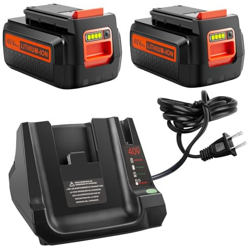 PENGJBATTER 2 Packs 40 Volt 3.0Ah Long-Lasting Battery & Fast Charger Compatible for Black and Decker 40V Lithium Battery LBXR36 LBX2540 LBX1540, Compatible with Black and Decker 40 Volt Power Tools