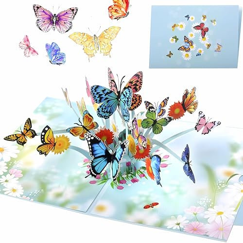 Pop Up Grußkarte mit Schmetterling, 3D Pop Up Karte Geburtstag Geburtstagskarte für Frau Freundin Mutter Dankeskarten mit Umschlag Gute Besserung Barte Glückwunschkarten