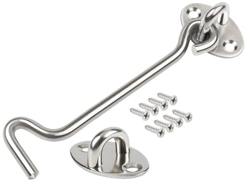 ZiYuya Chiusura a gancio e occhiello in acciaio inox, gancio e chiavistello a occhiello, gancio porta, gancio per cancello della cabina, gancio blocca finestra chiusura per cancelli in legno 6 inch
