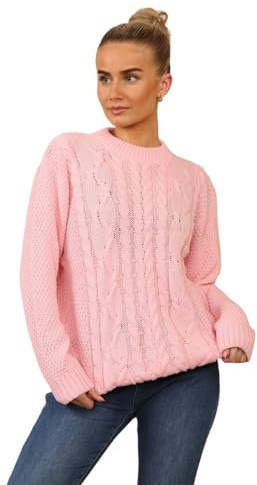 MyShoeStore Ladies Knitted Cable Knit Jumpers Womens Crew Neck Casual Lightweight Fisherman Baggy Oversize Chunky Vintage Long Sleeve Pullover Warm Winter Sweaters Tops