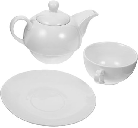 Cabilock Juego De Té De Cerámica Blanca Tetera Pequeña y Platillo Cafetera Doméstica Para Ceremonia Del Té Uso Casa Oficina y Picnic 1 Set