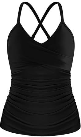 Ocean Blues Women's Tummy Control V-Neck Tankini Top Only | Twist Front, Moulded Cups, Wire Free Comfort, Full Lining, Tummy Control, Swimming & Pool Days