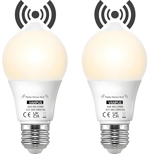 Vanpus PIR-Bewegungsmelder LED-Glühbirne – 9W Warmweiß 2700K, Automatische Lichtsteuerung, Dämmerungssensor, Energieeffizient (2er-Pack)​
