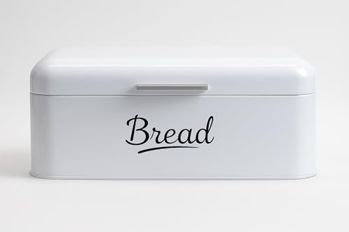 CASA HEAVEN Brödlåda med lock, stor brödlåda för att hålla krispigt bröd i metall, lämplig för kakor, håller dem länge utan fukt, retrodesign (vit, stor)