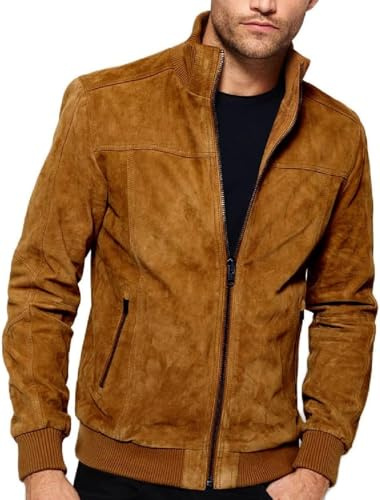 MERCH ATTIRE Chaqueta de cuero de ante para hombre - Chaqueta bomber de cuero casual para hombre, M