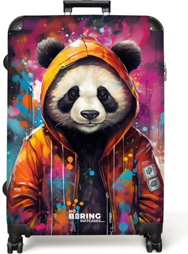 NoBoringSuitcases© Koffer XL Groß Reisekoffer mit 4 Rollen Leicht Trolley | 77x51.5x28 cm - Hartschalenkoffer Suitcase Large Graffiti - Pandabär - Bunt