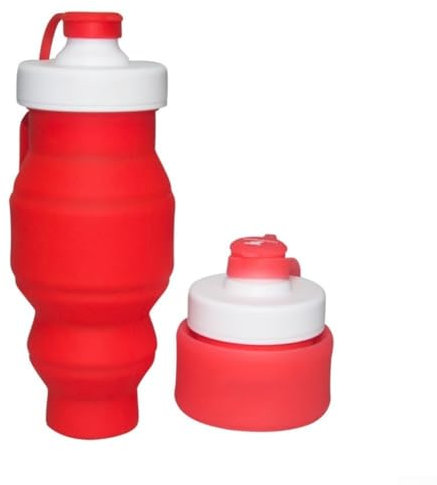 Hervidor plegable portátil de 520 ml, botella de agua de silicona respetuosa con el medio ambiente y cómoda para senderismo e hidratación de viaje (520 ml, rojo)