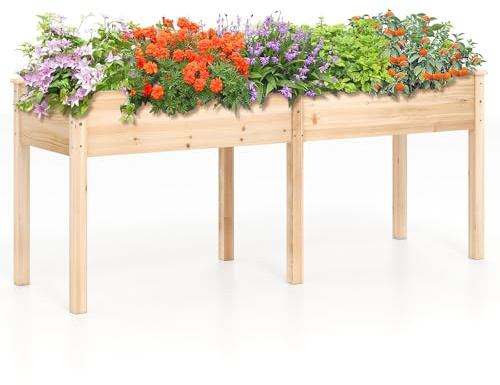 COSTWAY Hochbeet Holz Dual, Erhöhtes Gartenbeet, Pflanzkasten mit Trennwand & Drainagelöchern, Gemüsebeet Pflanzbeet rechteckig, Kräuterbeet für Balkon Garten Terrasse, 184 x 58 x 77 cm (Natur)
