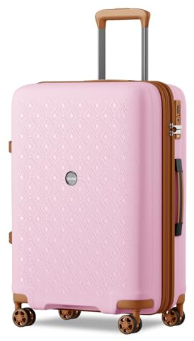 KONO Reisekoffer Groß Hartschale Leicht Erweiterbar 4 Rollen Rosa/Braun | 76x51.5x31.5 cm (114L) Ideal Für Geschäftsreisen, TSA-Schloss & Leise 360° Rollen, Getränkehalter Für Kaffee & Flaschen