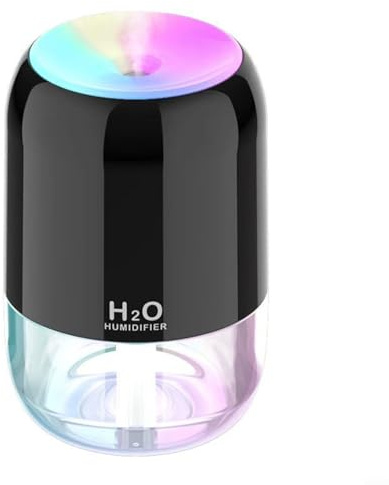 Elegante difusor de aceite aromático USB y humidificador con spray ajustable y luz colorida (negro)