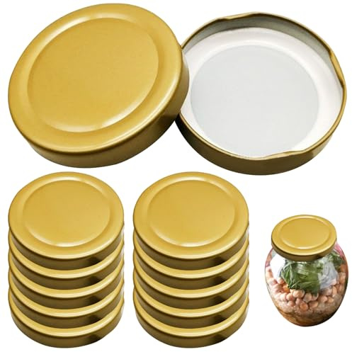 Odoukey Couvercles de Pots de Confiture 63mm, 12 pièces, couvercles Remplacement en Fer Blanc pour la préparation et Le Stockage des Repas