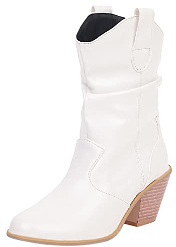 Diuniarza Mujer Slouch Ankle Botines Western Botines Sin Cordones Casual Cowboy Botín Blanco Talla 35 EU