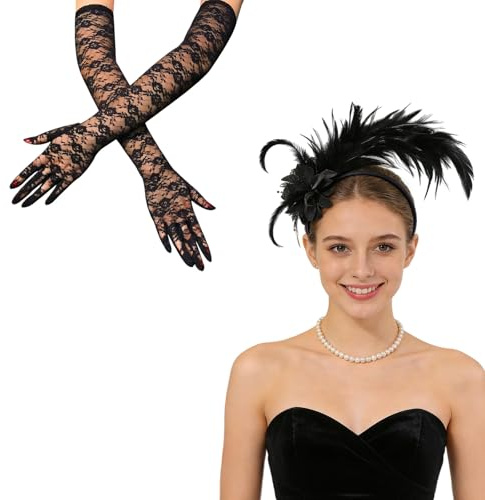 Richaa Federn Haarreifen Damen, 1920er Fasching Federn Haarschmuck mit KüNstlichen Blumen, Fascinator 20er Jahre Accessoires