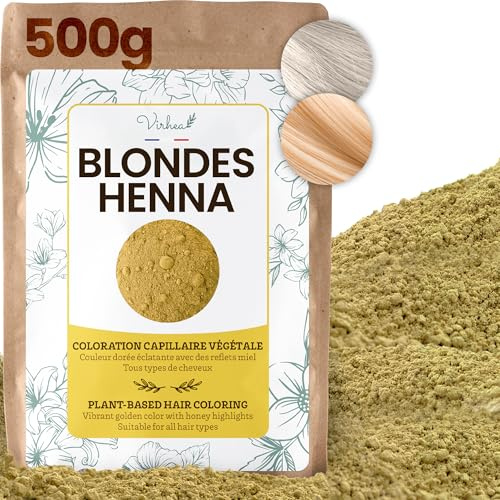 Henné Blond Naturel 500g - Coloration Végétale Cheveux Blonds - Couleur Cheveux Blond Éclatante - Soin Capillaire Naturel - VIRHEA