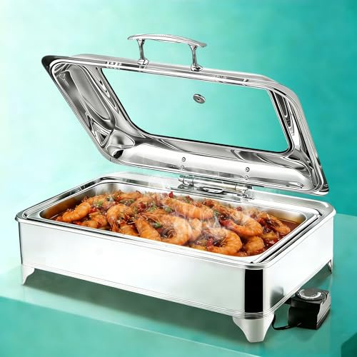 Aocay 9L Chafing Dish Electrico para Buffet, Profesional Calentador de Buffet Eléctrico de Acero Inoxidable Temperatura Regulable, Calentador de Comida Electrico Buffet, Catering y Fiestas(Full Pan)