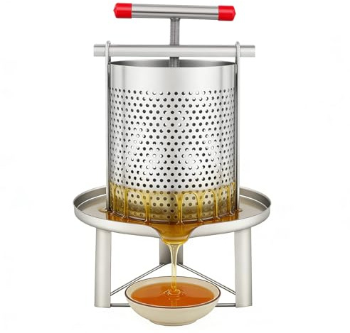 Edelstahl Manuelle Honigpresse 10L Honig Extraktor, Honigextraktionsausrüstung Honigschleuder Honigextractor mit Nylon-Filtersieb, für Pressen von Honig, Obst oder Gemüse