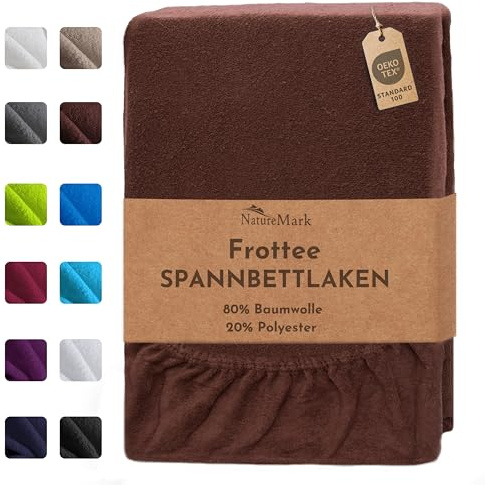 NatureMark Frotté Lakan med resår – Mjukt och andningsbart, hudvänligt, praktiskt och lättskött, hållbart och slitstarkt, 80% bomull & 20% polyester, 180x200-200x200 cm, Chokladbrun