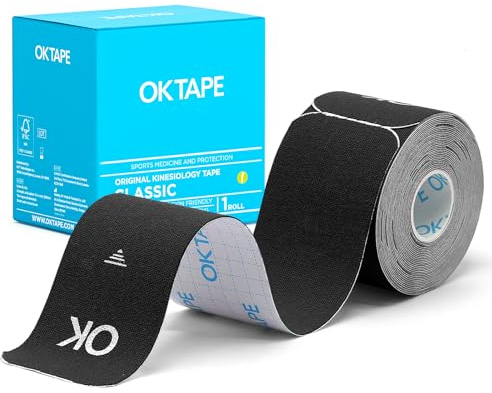 OK TAPE Kinesiology Tape 10 inches Precut, 20 Strips, Cotton Elastic Athletic Tape Latex Free, 2in x 16ft, Black