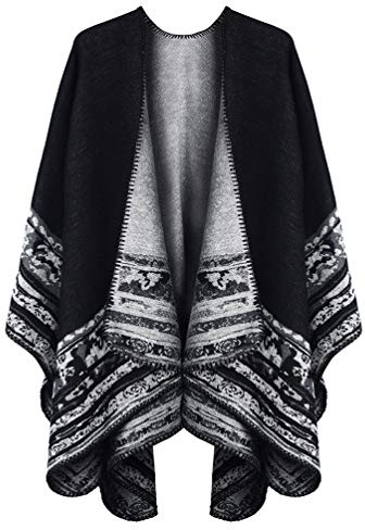 OOPOR Vintersjal wraps poncho cape - dam varm öppen framsida tryckt vändbar överdimensionerad filt cardigan trendig elegant stickad höst ull snurrande pläd tröja fleece scarf kappa, Färg 1, en storlek