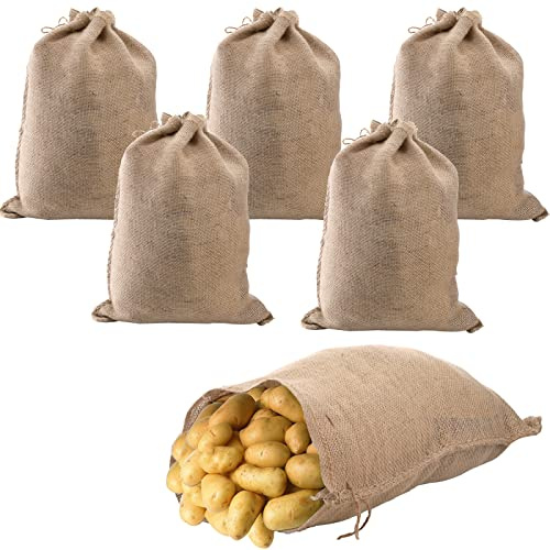 Bekith 6 Pack Burlap Bags with Drawstring, 18 x 24 Natural Jute Potato Sacks, Reusable Root Vegetable Storage Bags, Strong Race Bags for Kids, Perfect Birthday Party Game