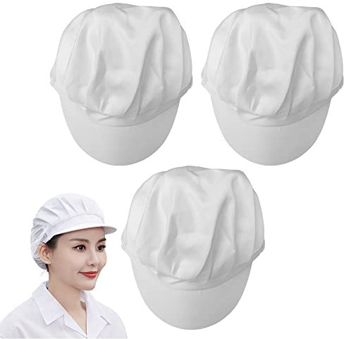 Newaner Unisex Donna Cappellino da Chef Regolabile Maglia da Cucina con Cappello da Cucina Rete Alimentare per Capelli (Bianco, 3pcs)