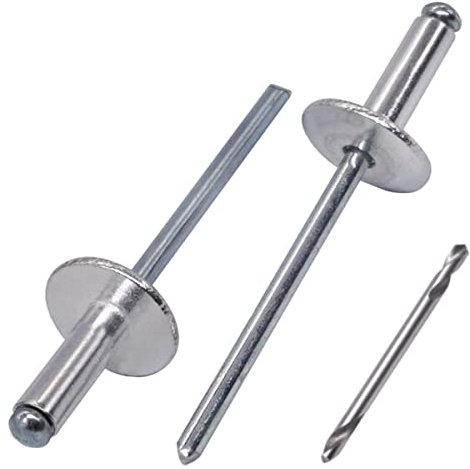 SKIR'CO (50 piezas) Remaches ciegos de aluminio con brida grande de 4,0 x 12 mm, mandril de acero, broca incluida