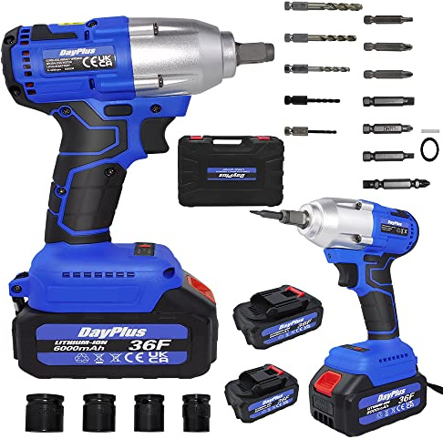 YouseaHome Brushless Impact Wrench Cordless Impact Wrench, 310 Ft-lbs High Torque Electric Impact Driver, 4Pcs Driver Impact Sockets Power Impact Wrench, with 2 Batteries, LED Work Light for Car Home