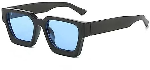 WDZAYXC Vintage Rechteckige Sonnenbrille für Damen Herren Chunky Rectangle Sunglasses Retro Brille UV400 Schutz(Schwarz/Blau)