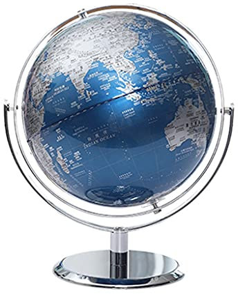 geografischer Globus Weltkugel, Breiten- und Längengrad, Welt-Schreibtischglobus mit verchromtem Metallständer und hoher klarer Karte, Erdkugel für Zuhause, Büro, Weltkugel-Geschenk (25 cm silber