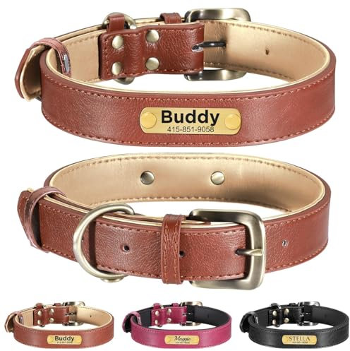 GISUREY Verstellbares Hundehalsband Personalisiert - Komfortables Langlebiges Leder mit Namensgravur und Telefonnummer sowie Symbolen, Halsband Hund für Kleine, Mittlere und Große Hunde (Braun, S)
