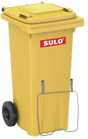 Sulo 120 Liter Müllbehälter Mülltonne Abfalltonne + Müllsack-Haltering | Gelb | Für alle DIN-Kammschüttungen |Made in DE|Extra Starker Kunststoff | Vollgummiräder | Leicht zu Reinigen | UV-Fest