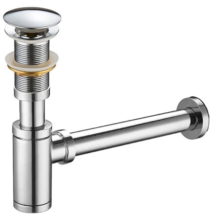 Siphon de Lavabo, Siphon Lavabo Salle De Bain Sans Trop-plein, Réglable Siphon Universel Avec Robinet de Vidange à clapet, Siphon Tubulaire en Zinc Pour Lavabo de Salle de Bain, Chromée