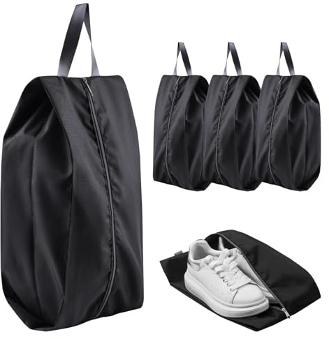 Jomdjmskes 4 Pcs Schuhbeutel Reise, Schuhbeutel mit Reißverschluss Schuhtasche, Multifunktionale Aufbewahrungstasche Stiefeltasche Schuhsack, Schuhtaschen Water-Repellent Schuhtasche Shoe Bag, Schwarz