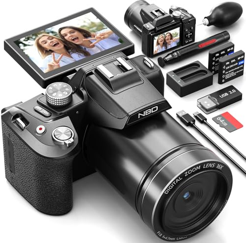 NBD 8K Digital Camera 64MP, Autofocus, 16X Digital Zoom, Graphite | 180° Flip Screen, WiFi, Hot Shoe, 2 Batteries, 64GB Card, 8K/15FPS, 4K/60FPS, Micro HDMI, Vlogging