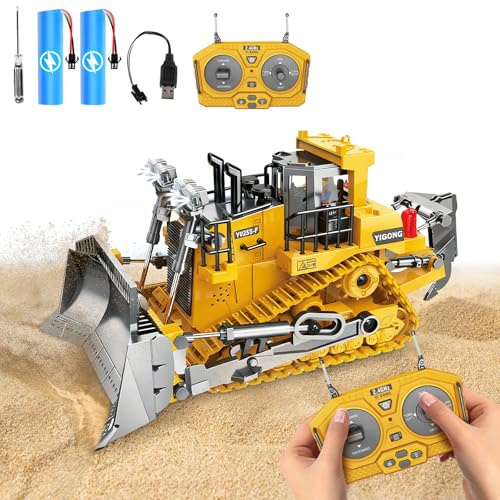 Snovire Remote Control Bulldozer Toy, RC Construction Bulldozer toys with Light & Sound, 2.4 GHz, 1:24 Scale Miniature, Construction Vehicle Gift for Boys and Girls Aged 6–12 (Bulldozer)