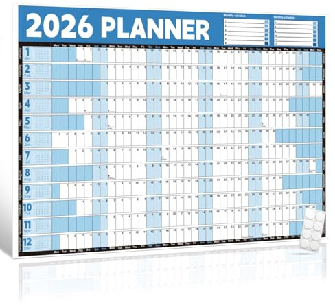 2026 Wall Planner Calendar A1 (84.1x59.4cm) – Large Laminated Year Planner with Mount Stickers, Office Home School Academic & Business Planning, Blue/White, Weekend Highlight