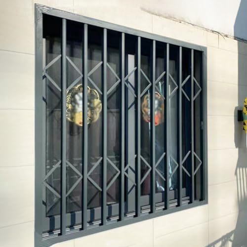 Adjustable Foldable Security Window Grilles - Durable Anti-Burglary Locks, Grey Window Guards for 50-210 cm, Easy Installation for Maximum Home Safety & Protection, W60xH140cm