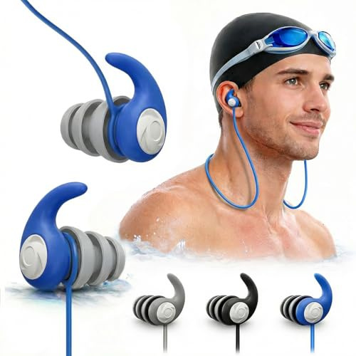 Tappi per le Orecchie da Nuoto per Adulti, 3 Paia in Silicone Impermeabile con Cordino Amovibile, Riutilizzabili per Piscina, Doccia e Sport Acquatici.