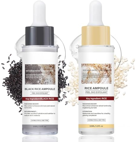 Peel Shot Glow Rice Ampoule Duo, 2PCS Siero Coreano Esfoliante al Riso Bianco & Nero, Delicato Viso Peeling, Rimuove Cellule Morte, Elimina Punti Neri, Pulisce Pori, Idrata Profondo
