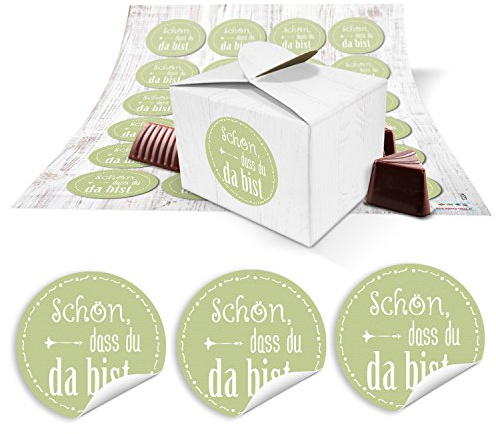 Logbuch-Verlag 24 kleine Gastgeschenk Schachteln weiß grün SCHÖN DASS DU DA BIST Hochzeit Geburtstag Kommunion Verpackung Gäste Geschenk