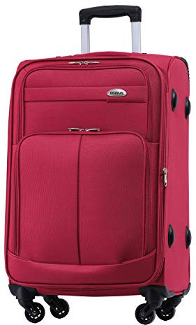 BEIBYE Leichter Stoffkoffer Kofferset Trolley Außentaschen Dehungsfuge mehr Stauraum mit Zahlenschloss (Weinrot, L-Mittlerer Koffer-64cm)