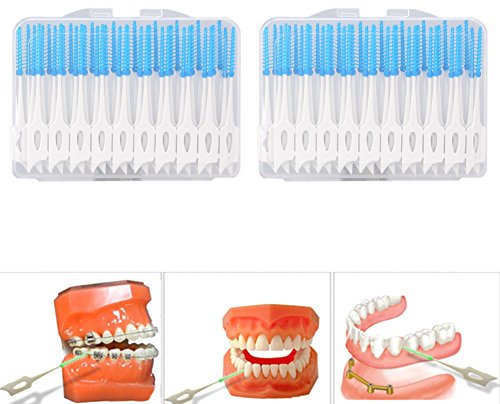 80 Pz / set Stuzzicadenti monouso morbidi spazzolini interdentali strumenti per la cura dentale orale pulizia stick denti orale denti e salute igiene (Blue)