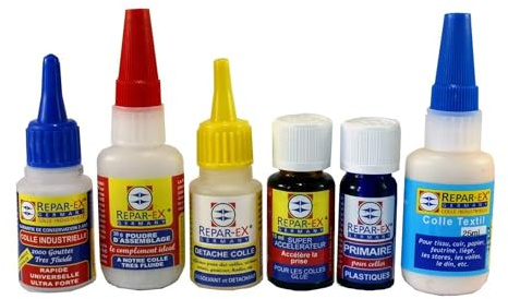 Repar-ex Industriekleber-Set – 6-teilig: Sekundenkleber, Verstärkungspulver, Aktivator, Klebstoffentferner & Primer – Extrem haltbar auf Holz, Metall, Kunststoff & Glas