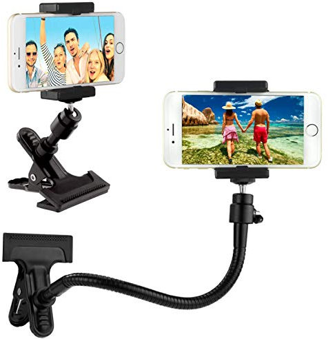Universal Phone Camera Holder with Flexible Gooseneck and Strong Clamp - For Mobile Photography, Vlogs, Videos, GPS, etc. - Ball and Socket - Tripod Mount