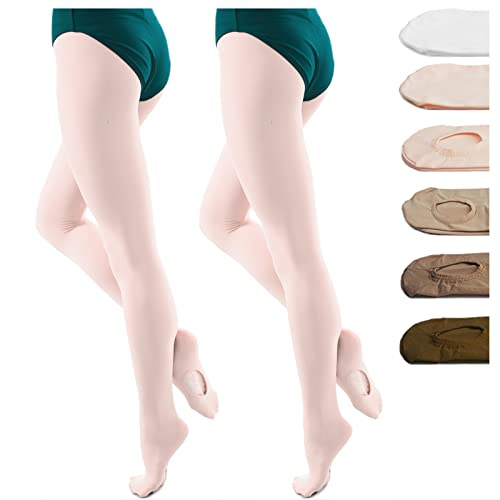 DANCEYOU 2 Paires Collant Danse Classique Femme Opaque avec Convertible pour Fille Enfants et Adultes Rose M