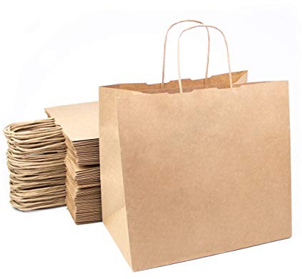 Extiff Lot de 50 Sacs Cabas Marron en Papier Kraft avec Poignées -26 x 17 x 24 cm Sac de Courses/Emballage Cadeau pour Anniversaire, Noël, Mariage